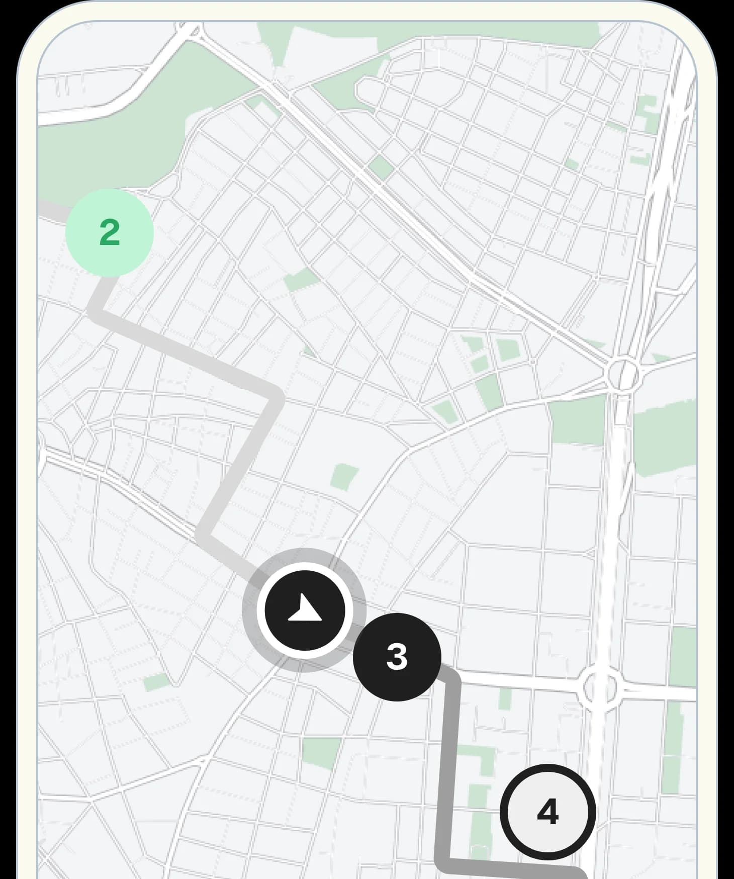 Driver dispatch coordination map with vehicle route and stop status