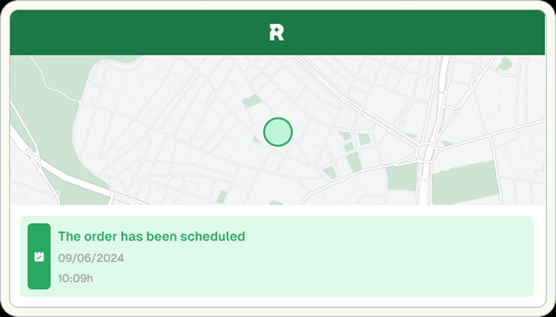 White-labeled Routal app with branded header and scheduled order notification