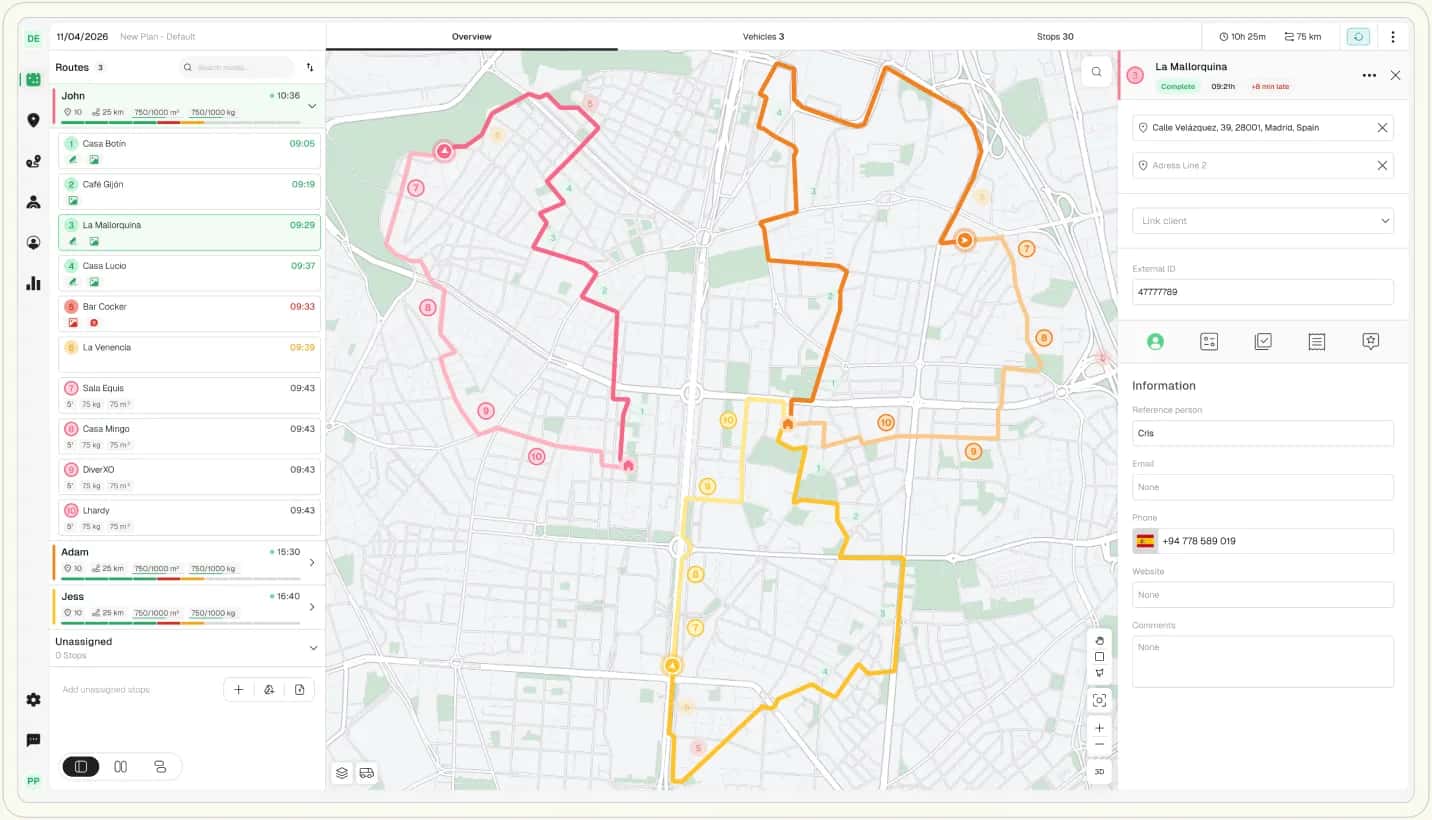 Planificador de rutas de Routal con paradas optimizadas en el mapa