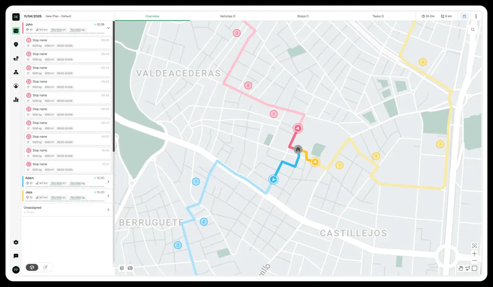 Routal Planner dashboard showing optimized delivery routes on a map